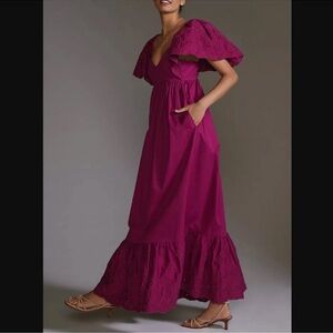 Anthropologie Magenta Eyelet Maxi Dress